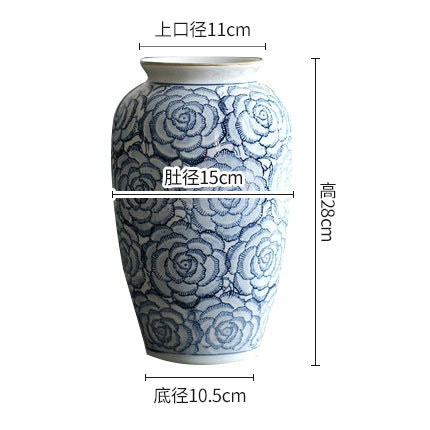 Blue and white peony radish vase, small, 28 cm high