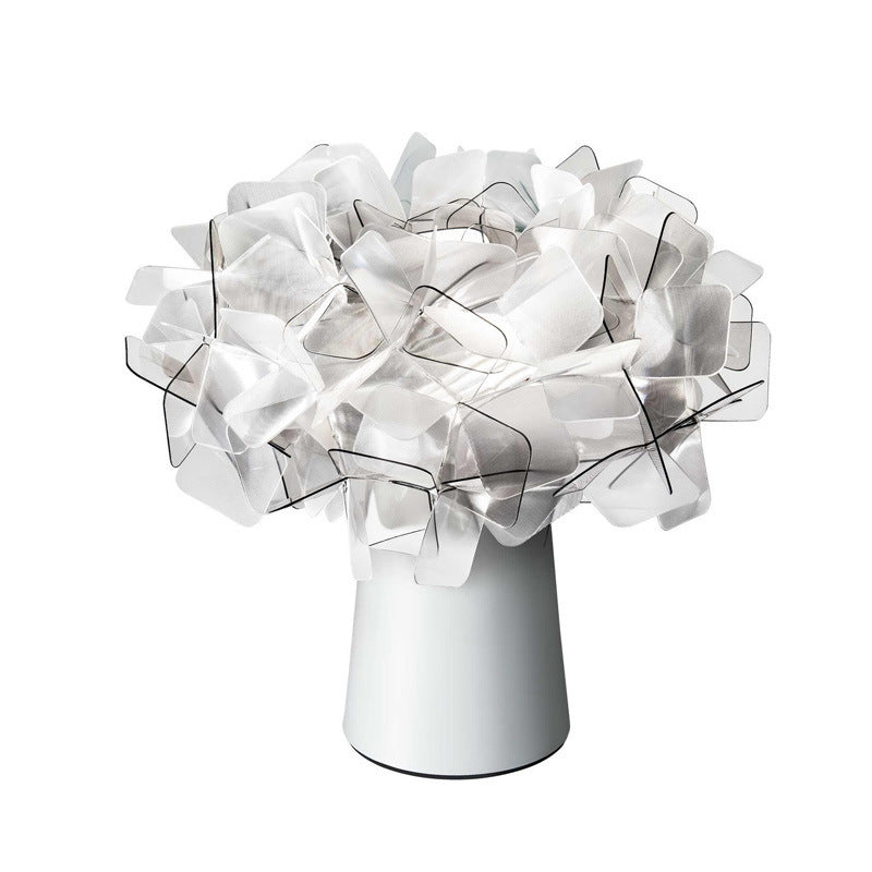 White petal flower table lamp with layered translucent floral shade