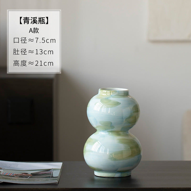 Qingxi celadon column pedestal ceramic vase, 32 cm high
