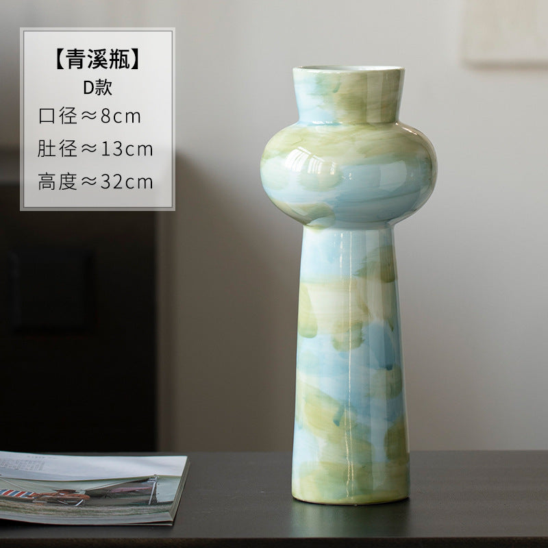 Qingxi celadon round pedestal ceramic vase, 20 cm high