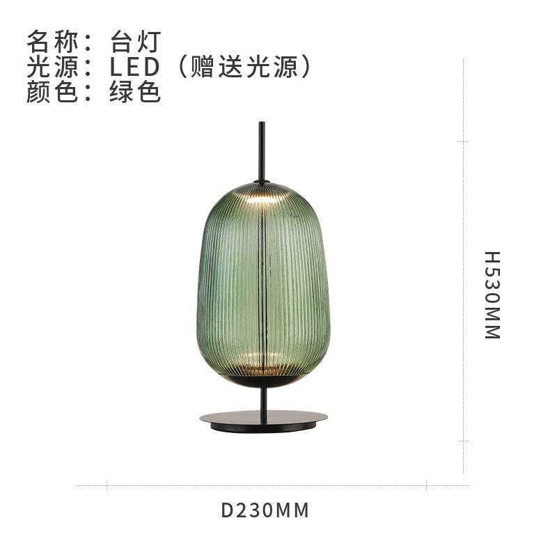 Green ribbed glass lantern table lamp, approximately 23 cm diameter and 53 cm high