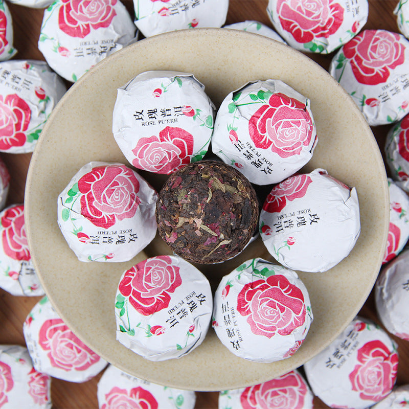 Rose Ripe Pu-erh Mini Tuocha 500g with double-petalled red rose 玫瑰普洱熟茶小沱