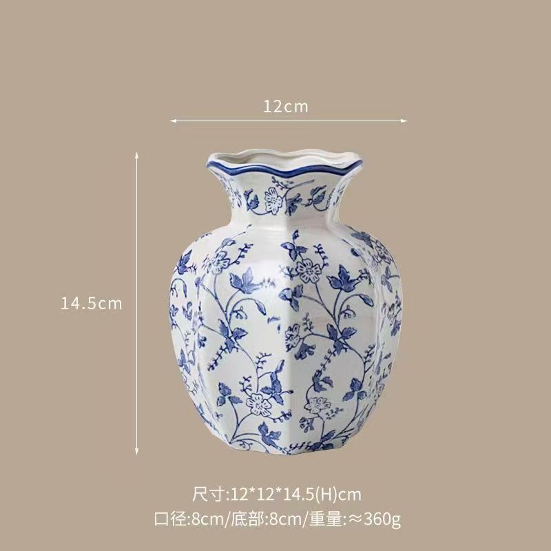 Indigo Branches scalloped ceramic vase, Small 14.5 cm