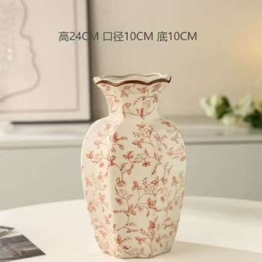 Rose Branches scalloped ceramic vase, Large 24 cm
