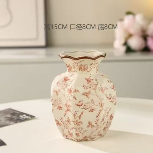 Rose Branches scalloped ceramic vase, Small 14.5 cm
