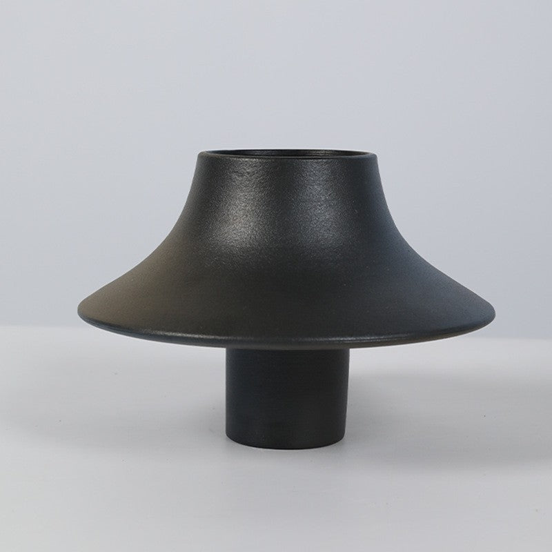 Black low profile sculptural ceramic vase