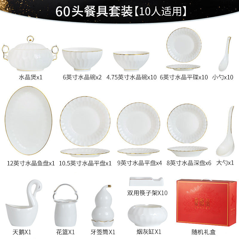 Shuijing Zhilian 60-piece bone china dinnerware set contents for 10 people