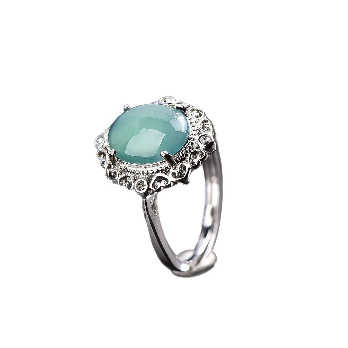 Sky blue jadeite oval ring adjustable band gift jewelry