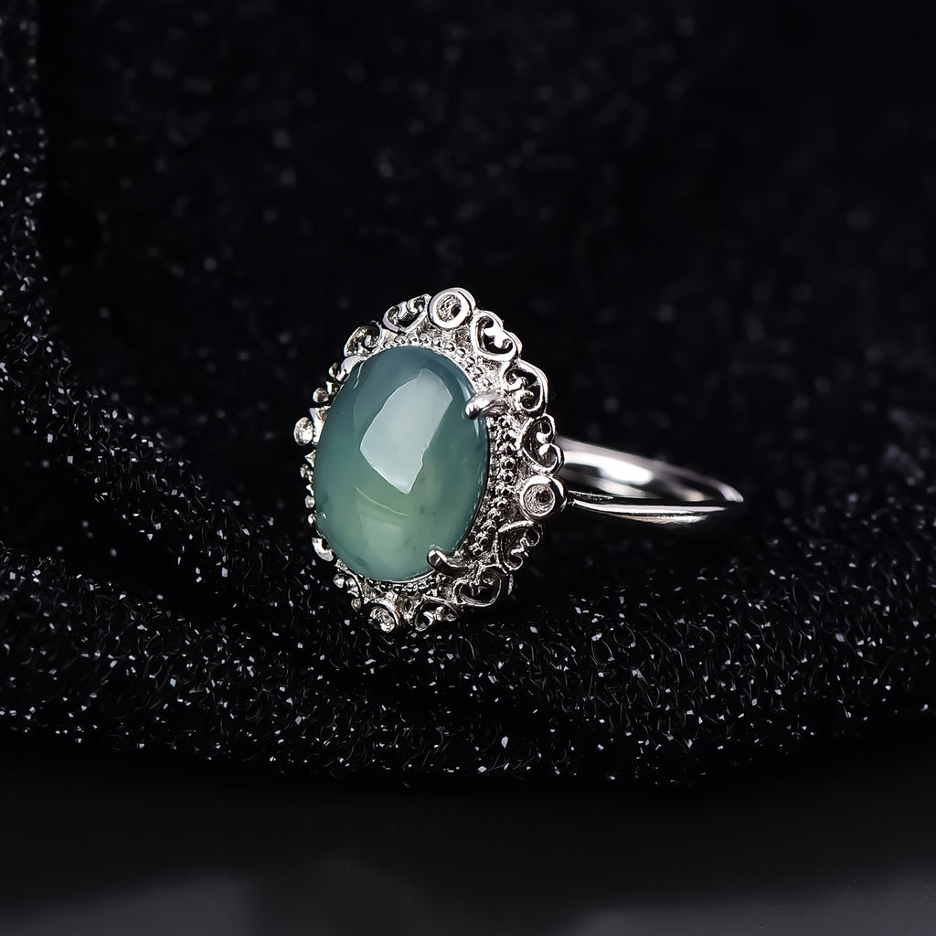Natural certified jadeite cabochon ring premium feminine jewelry