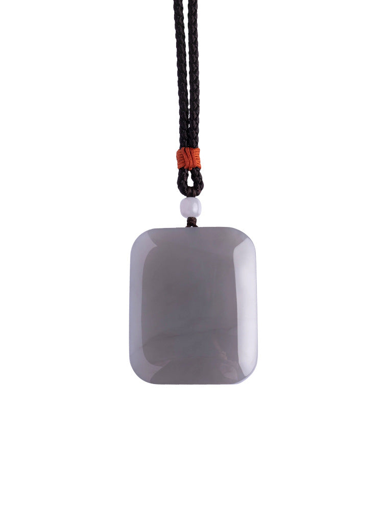 Certified Hetian jade smoky purple peace plaque pendant with smooth rounded edges