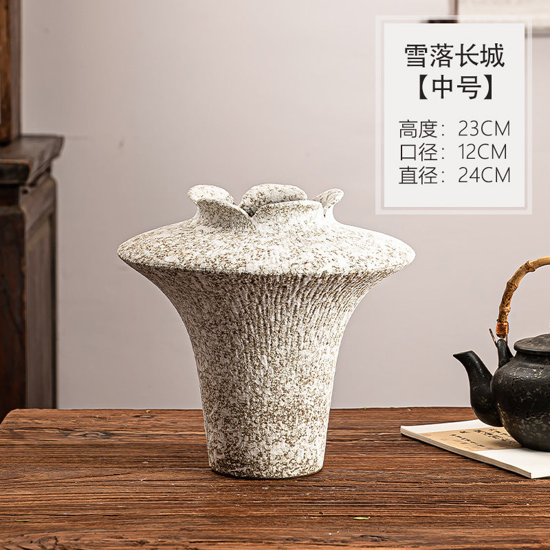 Snowfall speckled ceramic flared trumpet vase, Medium 23 cm