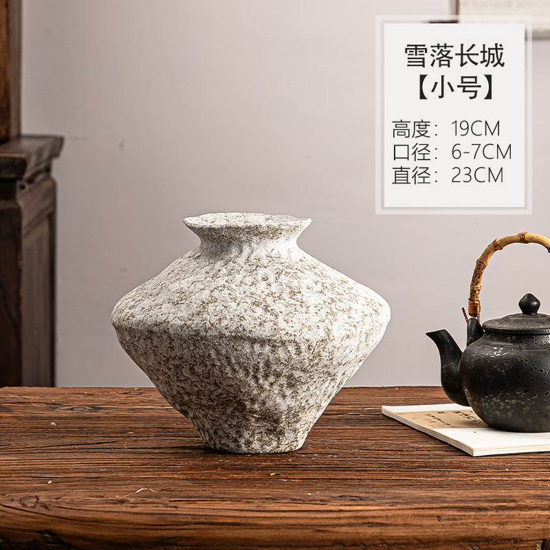 Snowfall speckled ceramic low shoulder vase, Small 19 cm
