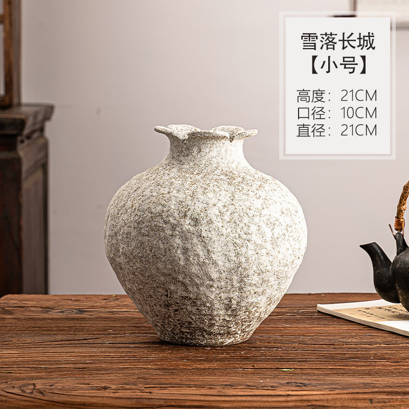 Snowfall speckled ceramic round jar vase, Medium 21 cm