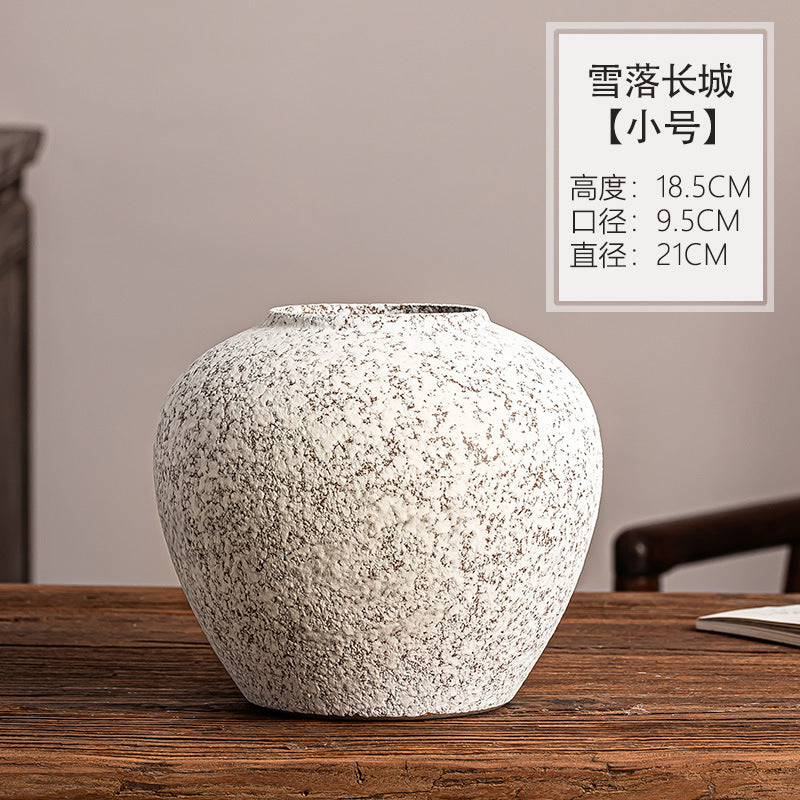 Snowfall speckled ceramic round jar vase, Small 18.5 cm