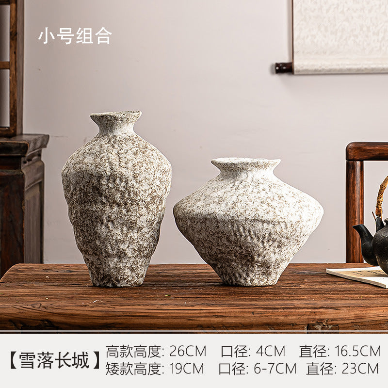 Snowfall ceramic sculpted neck and low shoulder small vase pair