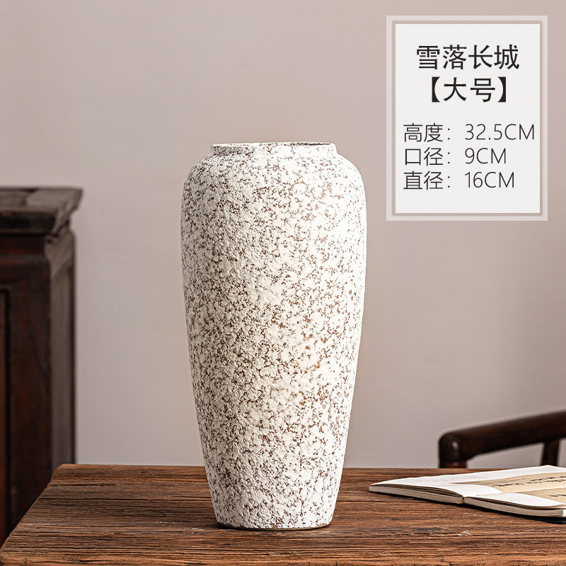 Snowfall speckled ceramic tall column vase, Large 32.5 cm