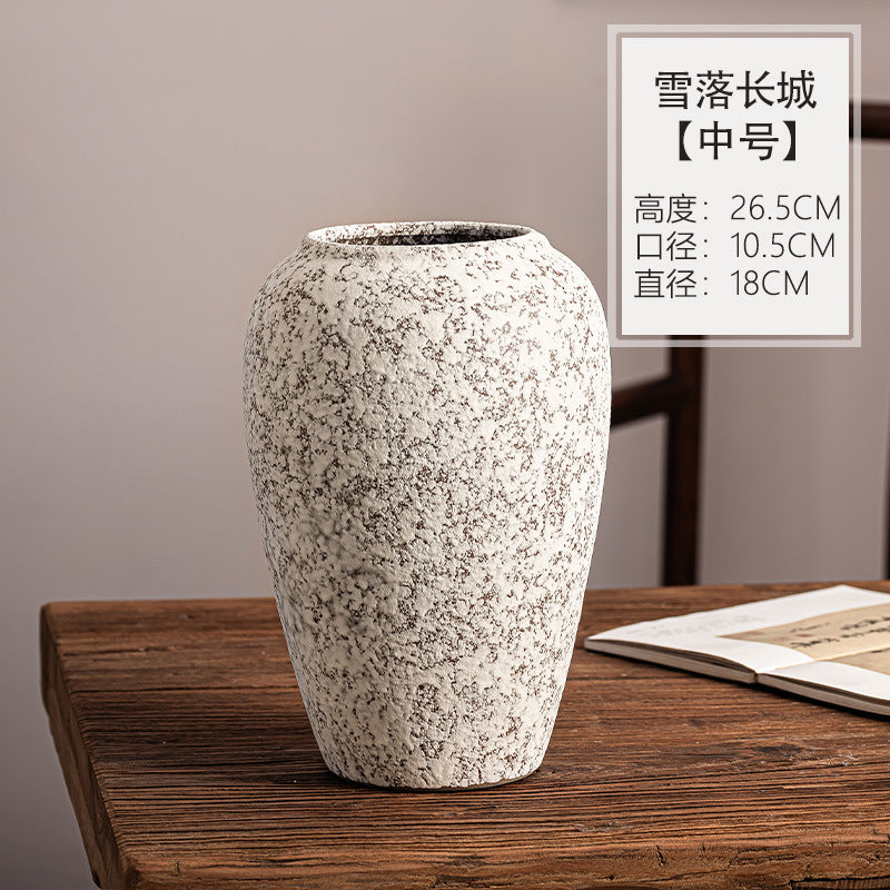 Snowfall speckled ceramic tall column vase, Medium 26.5 cm