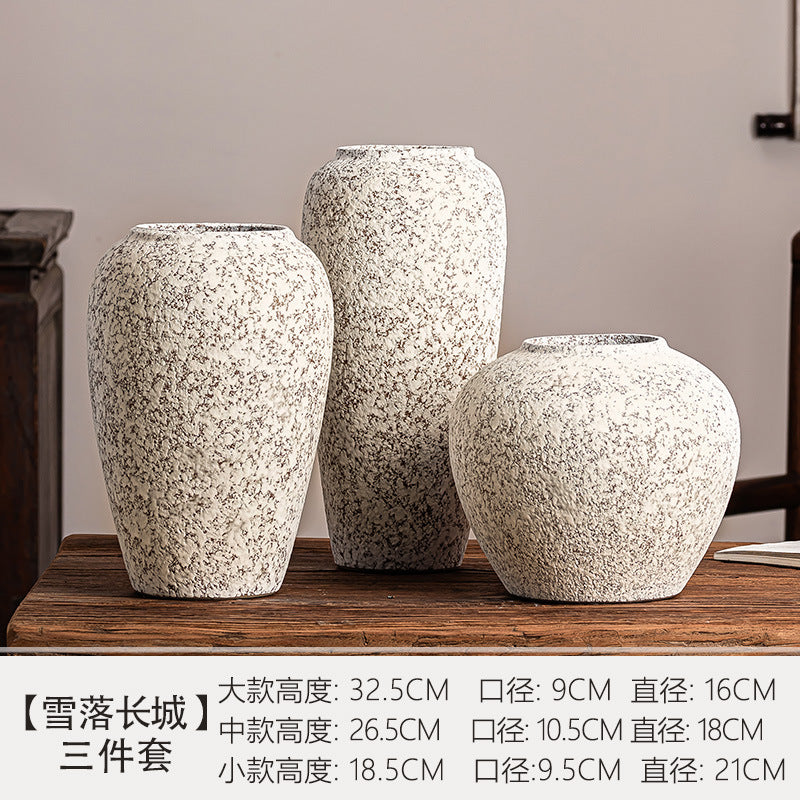 Snowfall speckled ceramic three vase collection in graduated forms