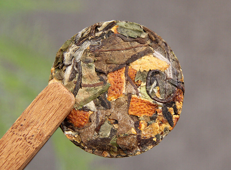 Tangerine peel white tea cake close-up