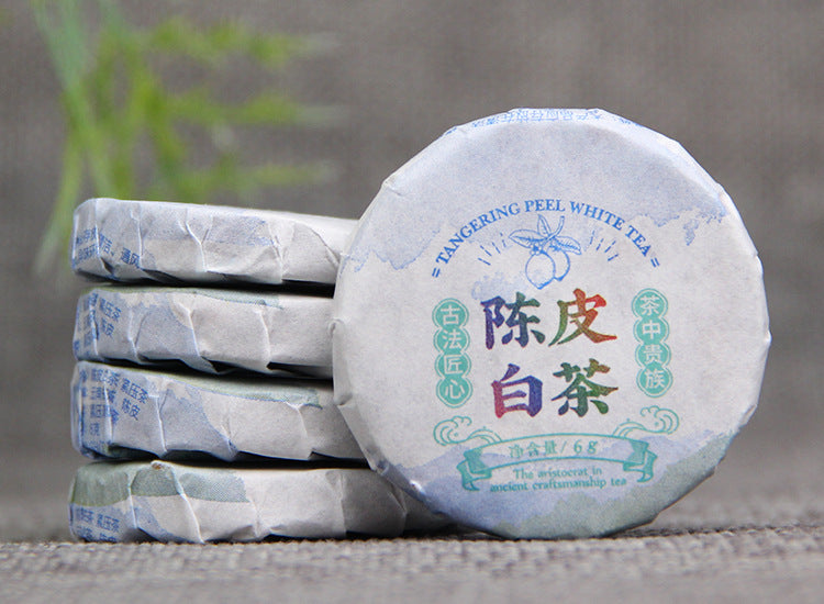 White tea with tangerine peel compressed tea detail