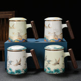 Immortal Crane Porcelain Tea Infuser Mug with Lid - 380ml