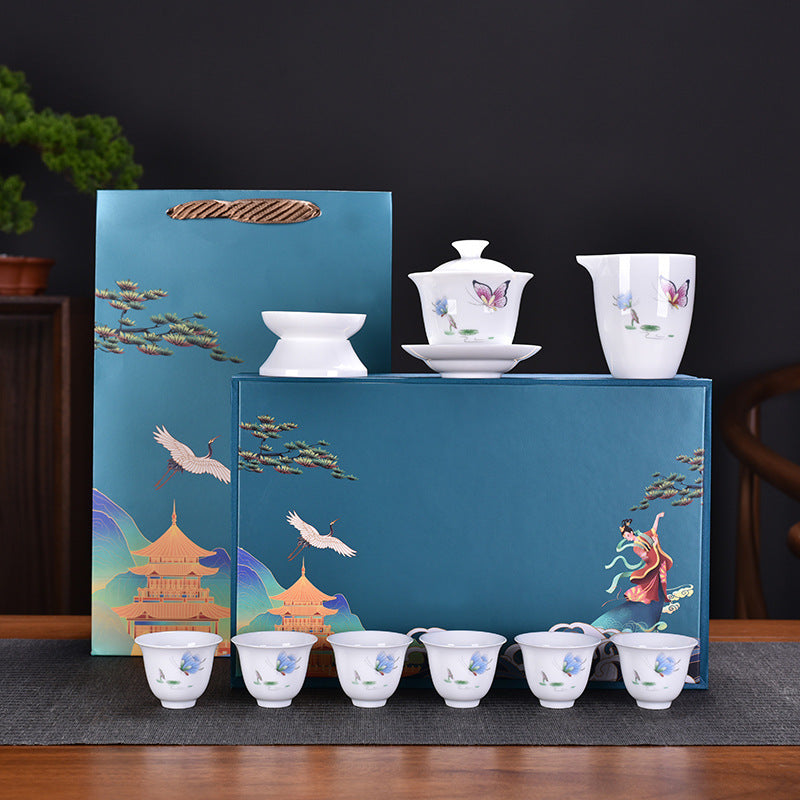 Thousand Miles Landscape White Porcelain Gongfu Tea Set