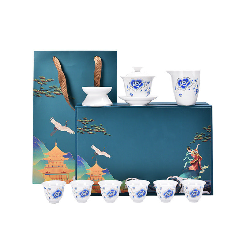 Thousand Miles Landscape White Porcelain Gongfu Tea Set