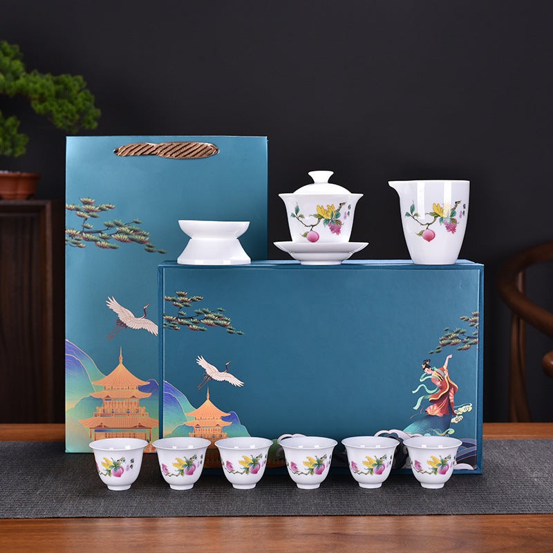 Thousand Miles Landscape White Porcelain Gongfu Tea Set