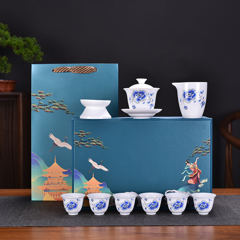 Thousand Miles Landscape White Porcelain Gongfu Tea Set