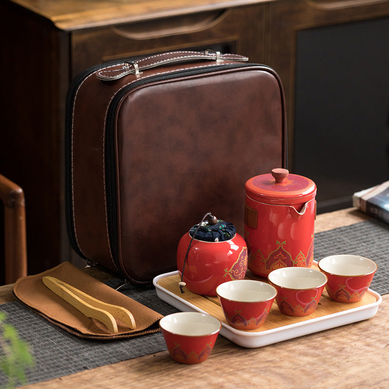 Portable Quick-Cup Travel Tea Set (1 Pot, 4 Cups)
