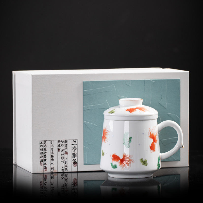 Enamel Porcelain Office Tea Mug with Lid - 400ml