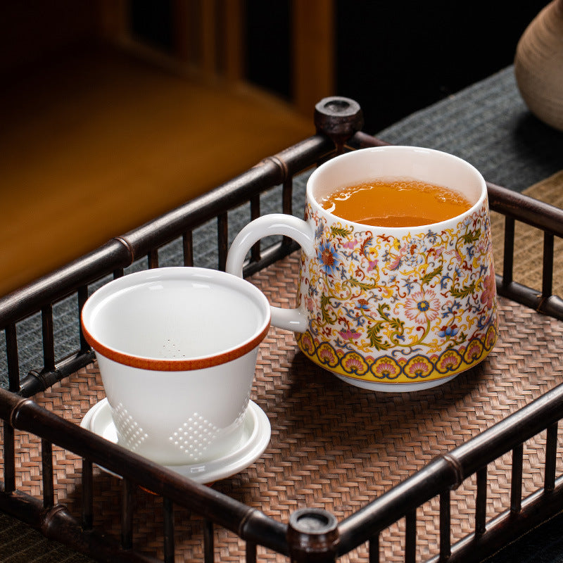 Enamel Porcelain Office Tea Mug with Lid - 400ml