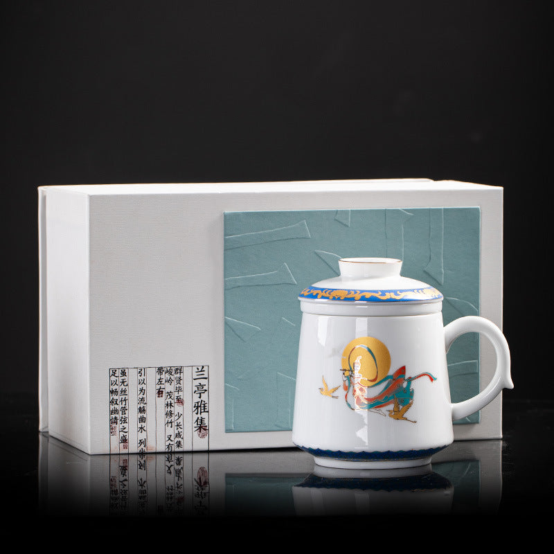 Enamel Porcelain Office Tea Mug with Lid - 400ml