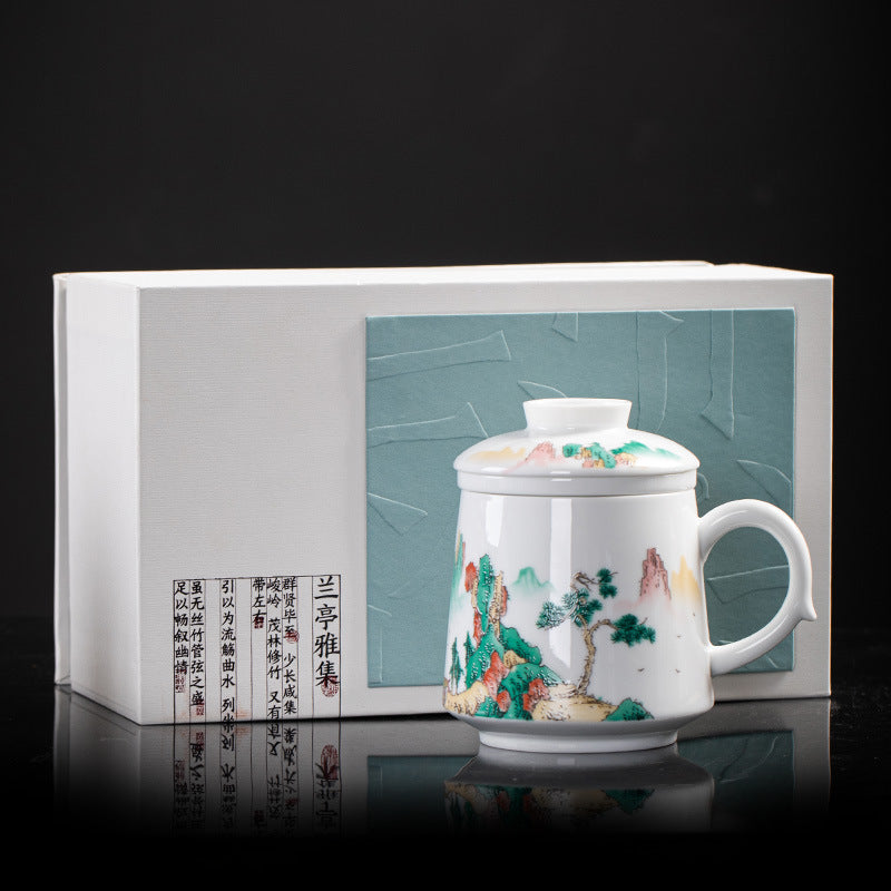 Enamel Porcelain Office Tea Mug with Lid - 400ml