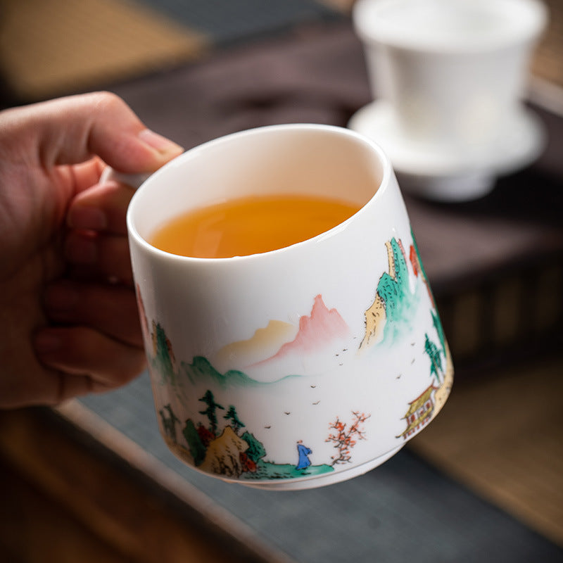 Enamel Porcelain Office Tea Mug with Lid - 400ml