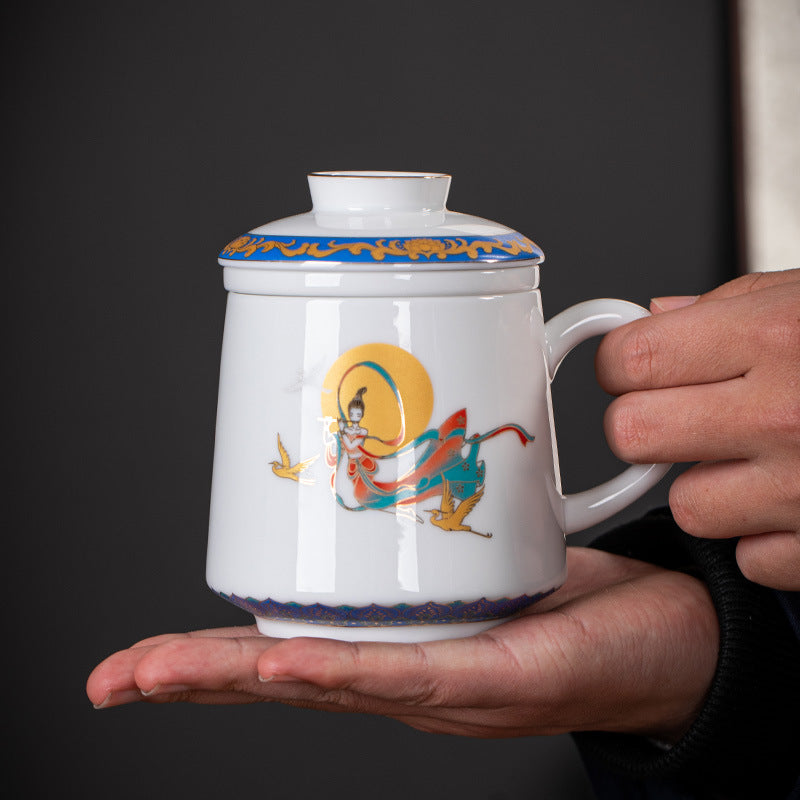 Enamel Porcelain Office Tea Mug with Lid - 400ml