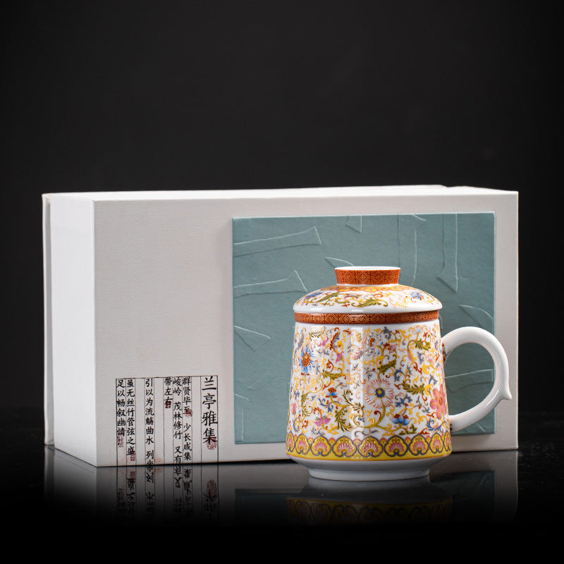 Enamel Porcelain Office Tea Mug with Lid - 400ml