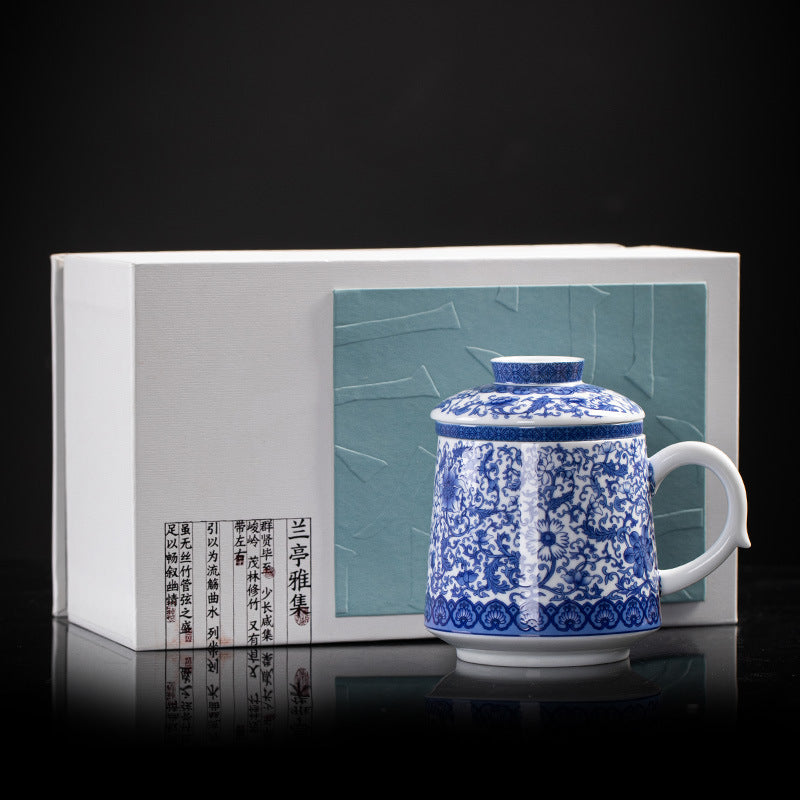 Enamel Porcelain Office Tea Mug with Lid - 400ml
