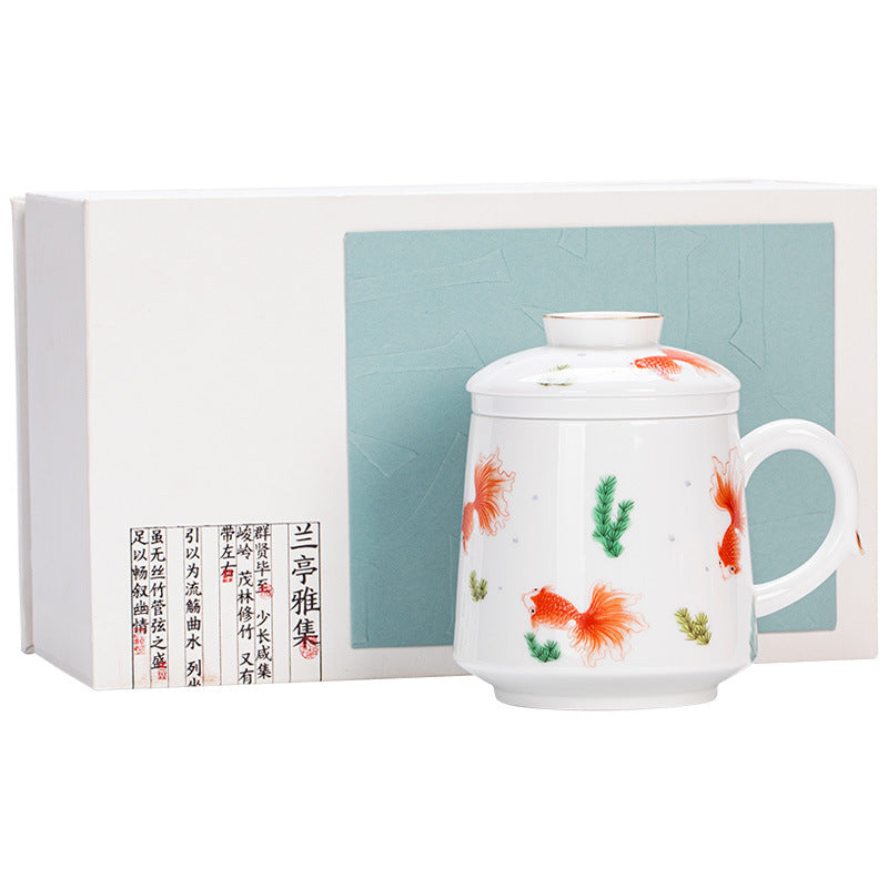 Enamel Porcelain Office Tea Mug with Lid - 400ml