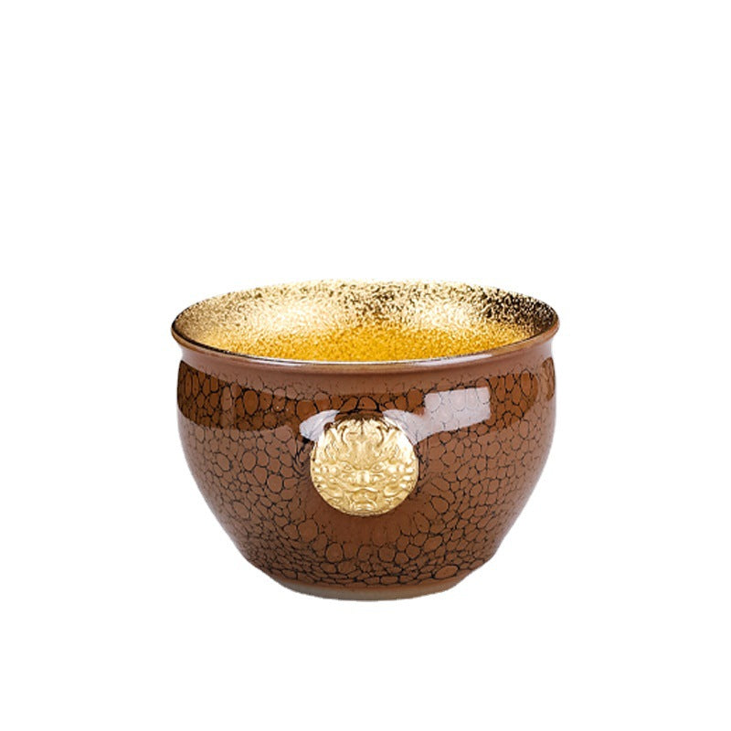 Gilded Dragon Head Partridge Feather Tenmoku Cup - 110ml