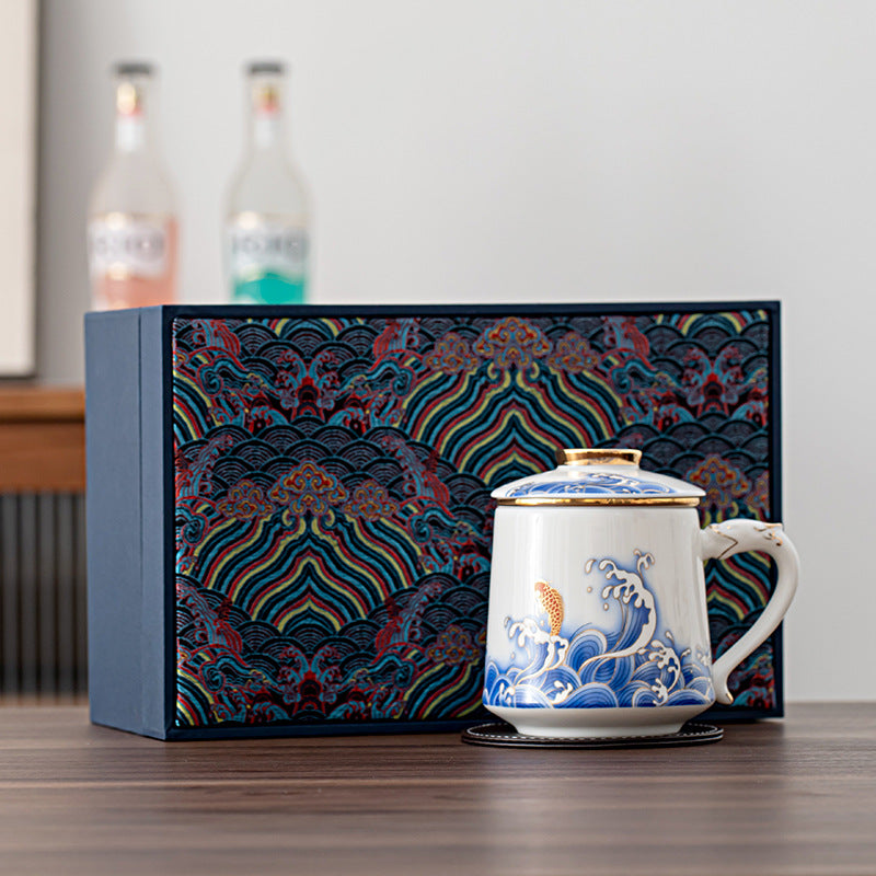 Mutton Fat Jade White Porcelain Tea Separation Office Mug - 350ml