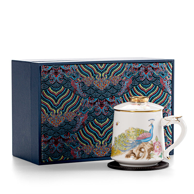 Mutton Fat Jade White Porcelain Tea Separation Office Mug - 350ml