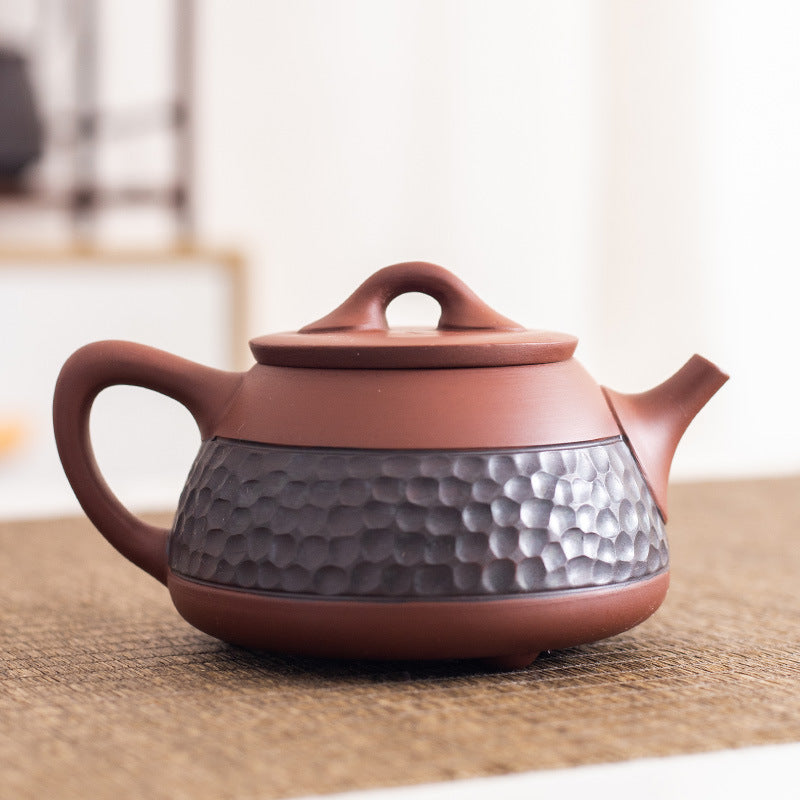 Hand-Carved Chattered Texture Xishi Yixing Zisha Teapot - 180ml