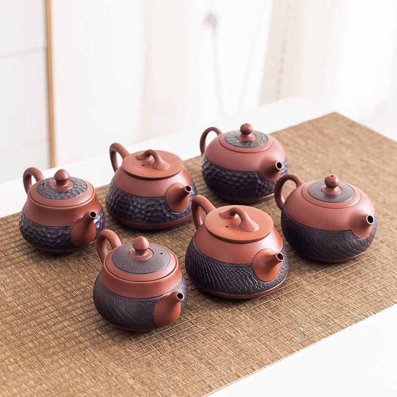 Hand-Carved Chattered Texture Xishi Yixing Zisha Teapot - 180ml