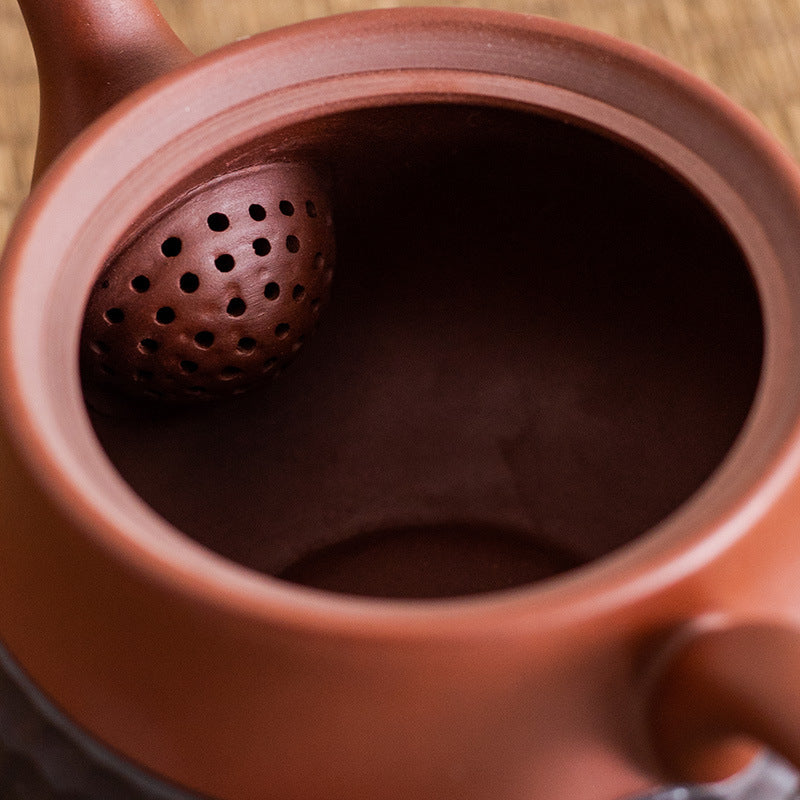Hand-Carved Chattered Texture Xishi Yixing Zisha Teapot - 180ml