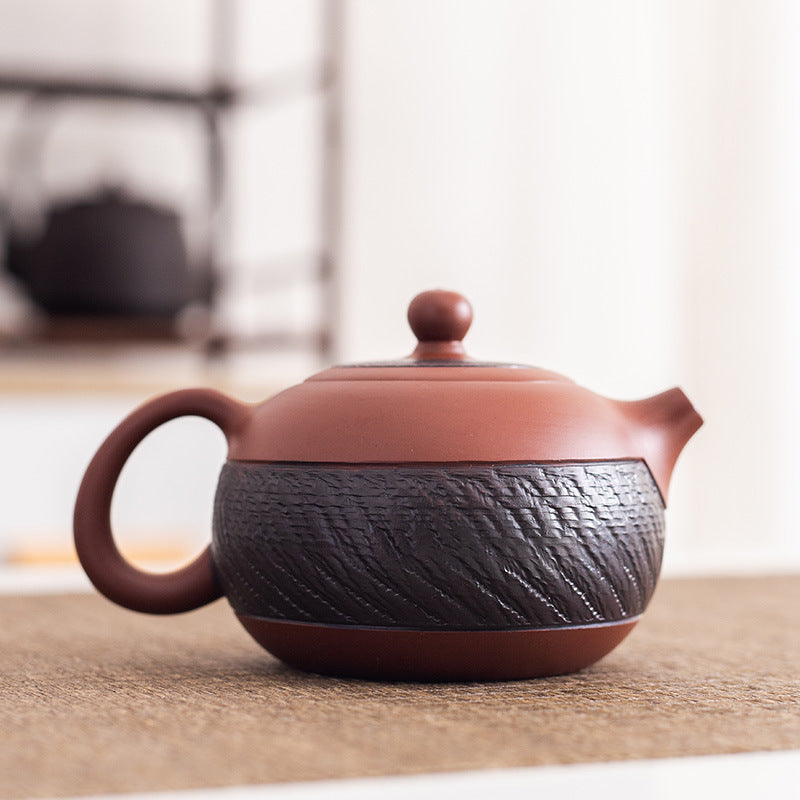 Hand-Carved Chattered Texture Xishi Yixing Zisha Teapot - 180ml