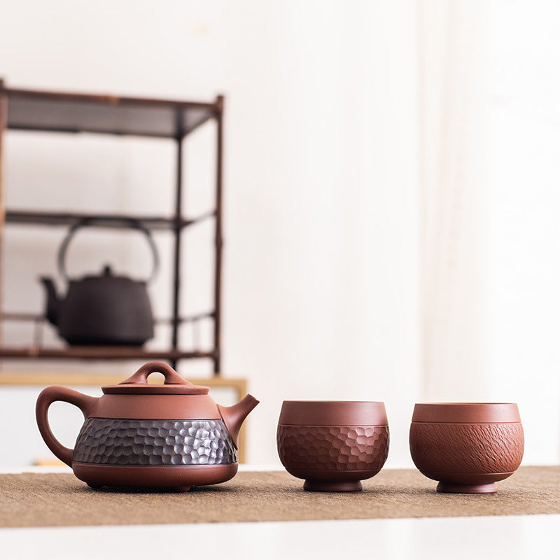 Hand-Carved Chattered Texture Xishi Yixing Zisha Teapot - 180ml