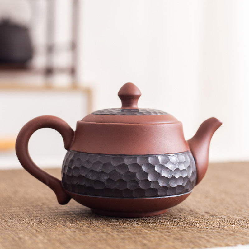 Hand-Carved Chattered Texture Xishi Yixing Zisha Teapot - 180ml