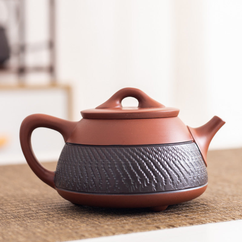 Hand-Carved Chattered Texture Xishi Yixing Zisha Teapot - 180ml