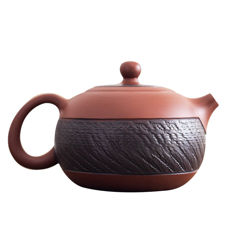 Hand-Carved Chattered Texture Xishi Yixing Zisha Teapot - 180ml